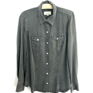 Indigo Hand Western Snap-Down Top in Green/Gray